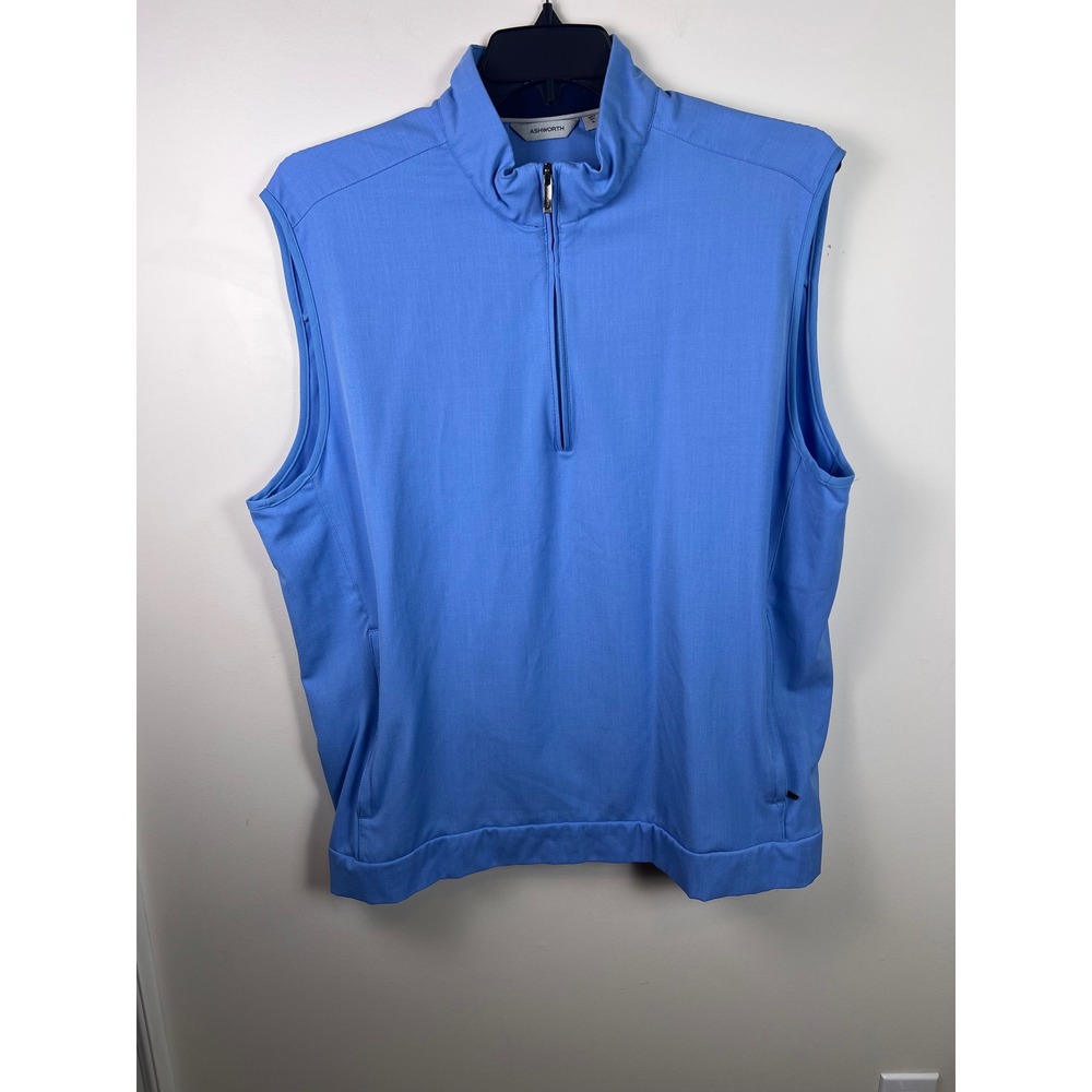 Ashworth‎ Mens Golf Vest Sz XL Blue Quarter Zip Sleeveless Performance Outerwear